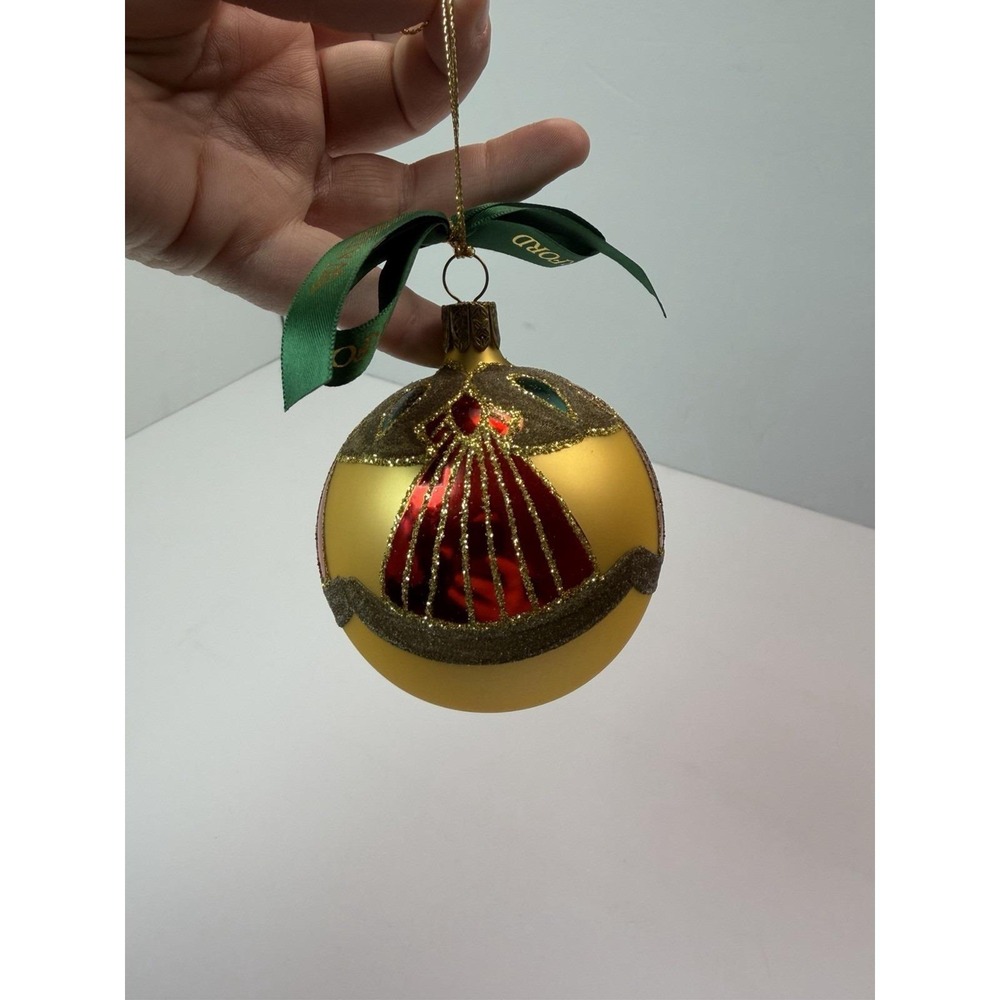 1997 Waterford Holiday Peacock Gold Ball Glass Ornament Vintage Christmas